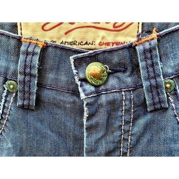HP Stitch's Native American Cheyenne Boot‎ Leg  destressed Men's Jean Denim - Picture 3 of 8